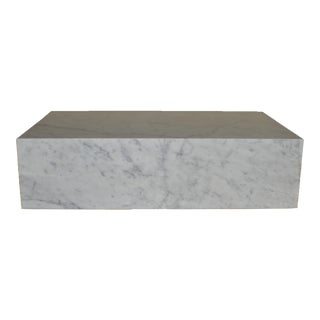 Minimalist Design Within Reach White Carrara Marble Low Plinth Table For Sale