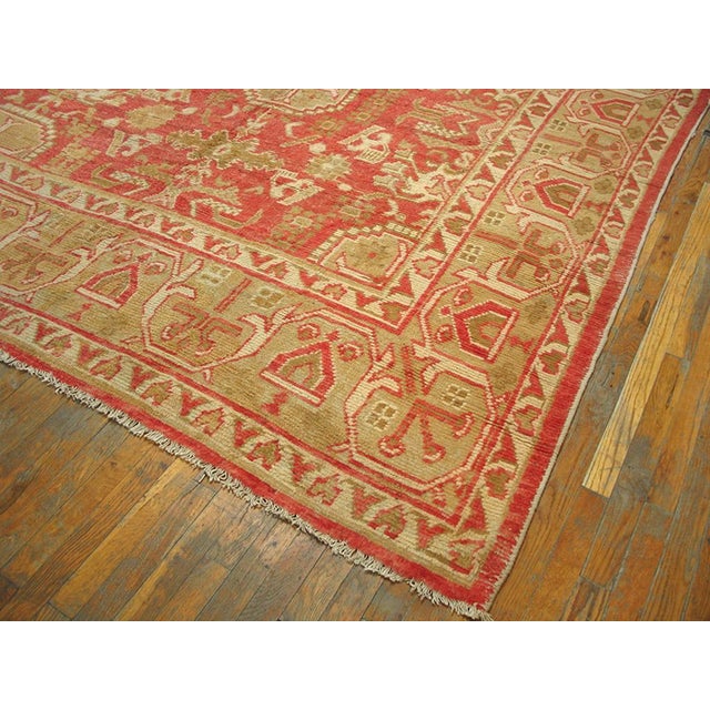 1910s Attractive Apricot Ground Color & Beige Geometric Desing Antique Turkish Oushak Rug For Sale - Image 5 of 5