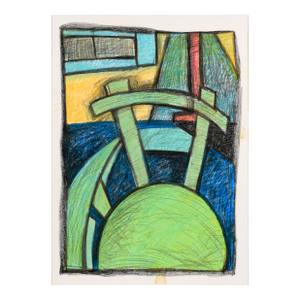 The Desk Chair - Cubist Interior Scene in Crayon on Paper by Michael William Eggleston