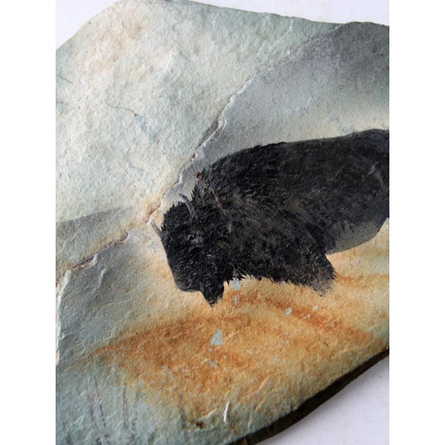 Vintage Bison Painting on Slate Rock For Sale - Image 6 of 7