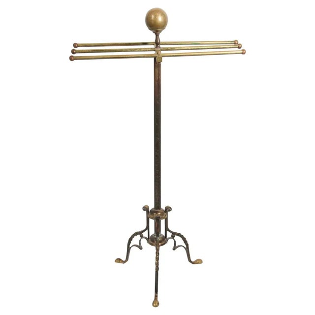 Antique Hollywood Regency Brass Towel Rack Valet Stand 1950's For Sale - Image 9 of 9