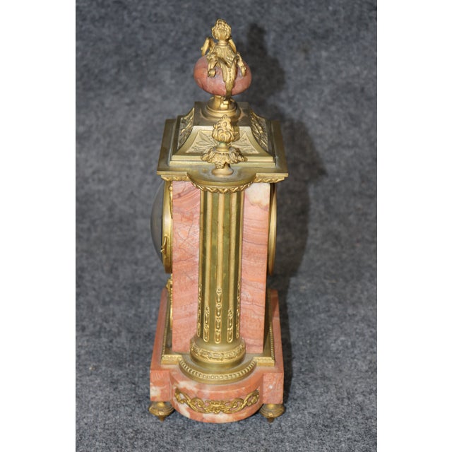 Metal 1920's Antique French Marble Bronze Mantel Clock For Sale - Image 7 of 15