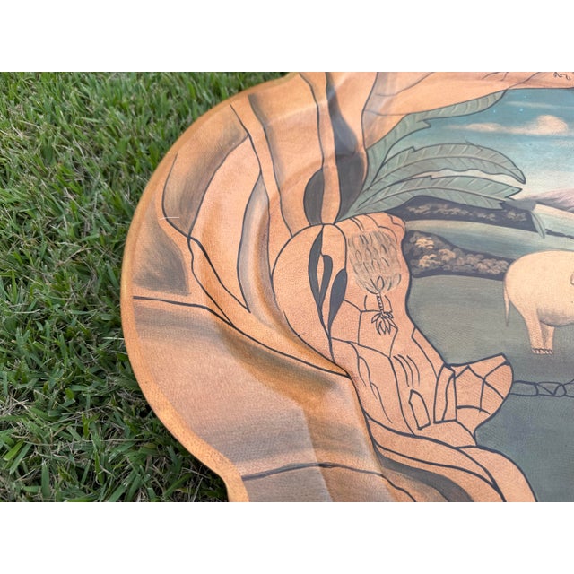Vintage Hand-Painted Elephant & Indian Landscape Decorative Serving Tray For Sale In Naples, FL - Image 6 of 12