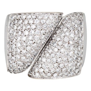 1980s Portuguese 1.75ct Pave Diamond Cigar Ring 18k White Gold Wide Band Sz 6.5 For Sale