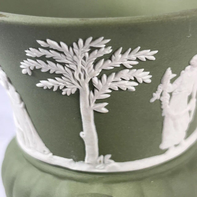 Ceramic Vintage Wedgwood Jasperware Green Sage Vase For Sale - Image 7 of 9