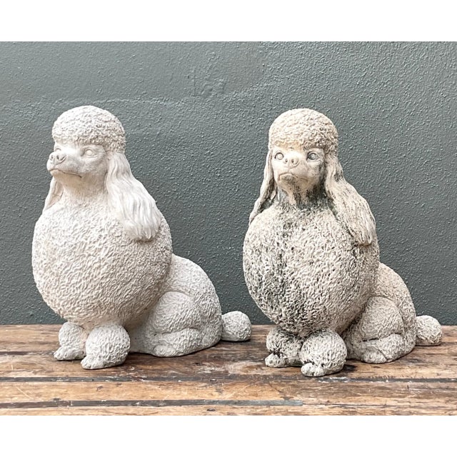Gray Vintage Cement Poodle Sculptures - A Pair For Sale - Image 8 of 12
