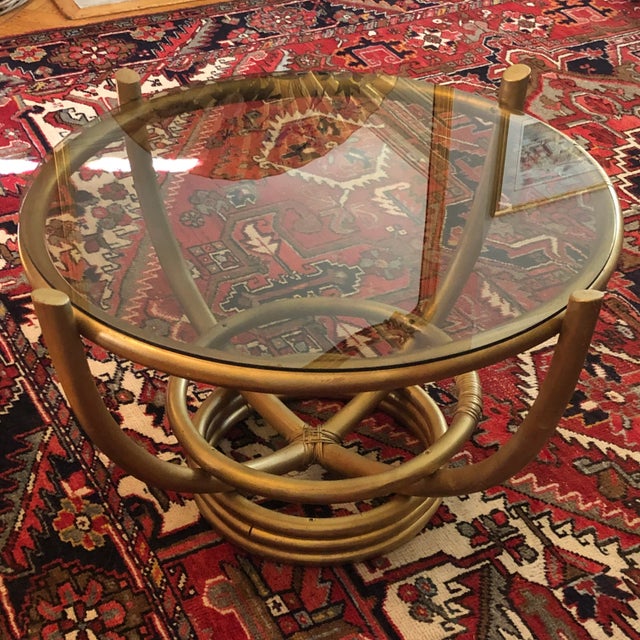 Circa 1960 Gilt Rattan and Smoked Glass Bamboo Coffee Table For Sale - Image 9 of 10