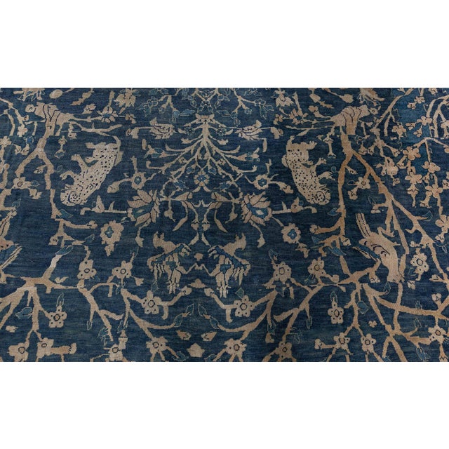 Blue Fine Antique Indian Blue Handmade Wool Rug For Sale - Image 8 of 9