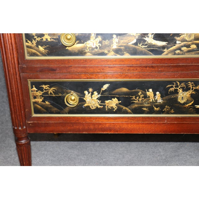 1940s Signed Maison Jansen Brass Mounted Chinoiserie Marble Top Louis XVI Commode For Sale - Image 11 of 14