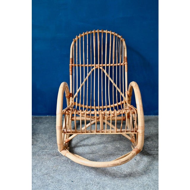 Wood Rocking Chair in Natural Rattan and Bamboo, 1960s For Sale - Image 7 of 11