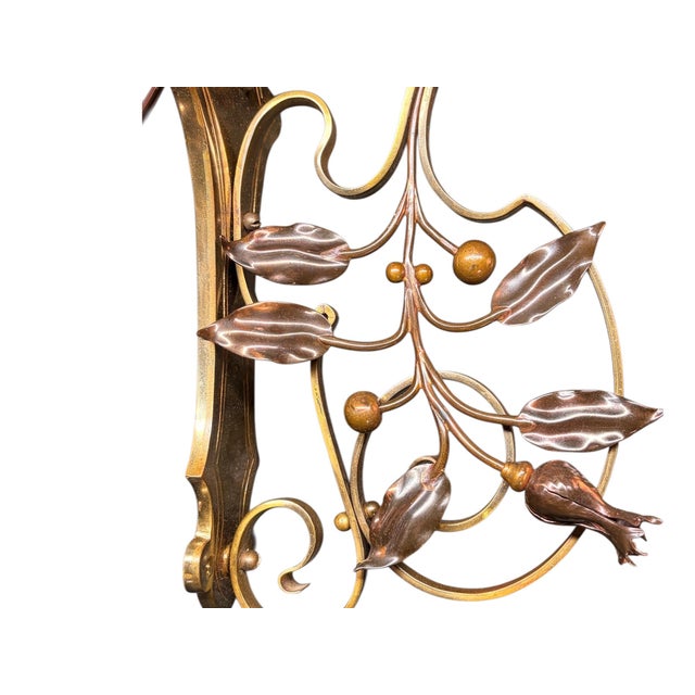 1900 Art Nouveau Brass and Copper Sconces With Antique Floral Irridescent Shades #2618 - a Pair For Sale - Image 13 of 14