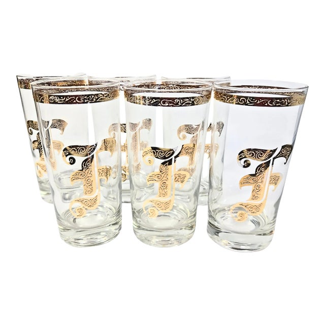 Mid-Century Golden F Tumblers- Set of 6 For Sale