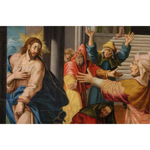 Workshop of Maarten De Vos, Christ Expelled from the Temple of Jerusalem, 1600, Oil on Canvas For Sale - Image 7 of 14