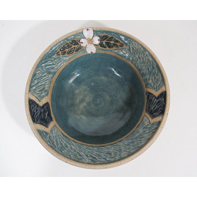 1990s Signed Mary White Kentucky Studio Pottery Bowl, Blue-Green Glazed Artisan Ceramic For Sale - Image 5 of 8