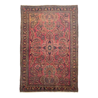 Antique Sarouk in Original Dyes Floral Sprays with Movement & Harmony Rug 4.2 x 6.4 For Sale