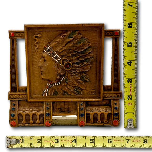 Unusual Antique 1910s Cast Iron American Indian Motif Telescoping Adjustable Size Bookend Rack With Nice Original Paint For Sale - Image 10 of 18
