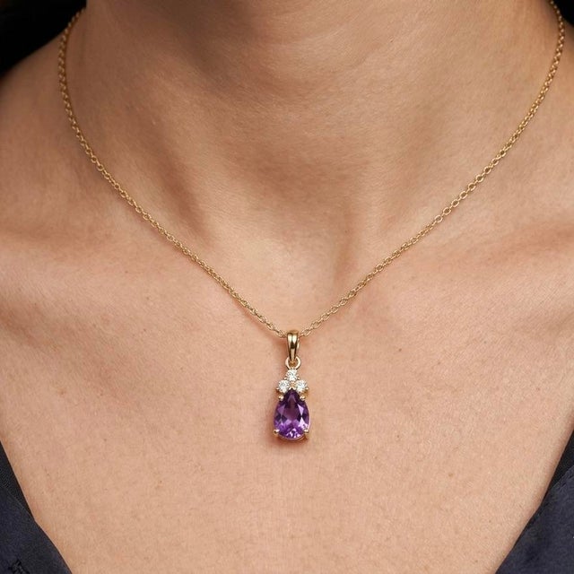 Contemporary Amethyst & Cz Dainty Pendant - Pear Cut Style Minimalist Stacking Pendant for Woman For Sale - Image 3 of 5