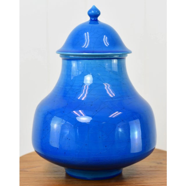 Raymor Mid Century Modern Blue Glazed Raymor Italian Pottery Jar For Sale - Image 4 of 13