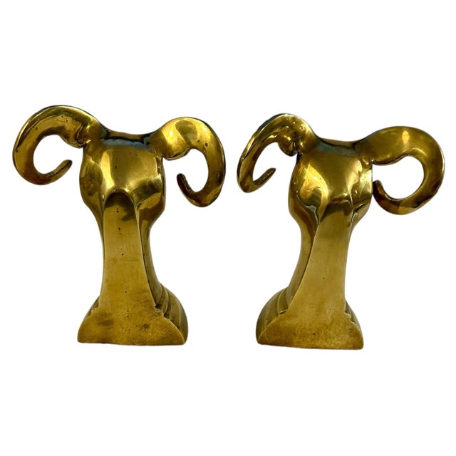 Metal Vintage Brass Rams Head Bookends - A Pair For Sale - Image 7 of 12
