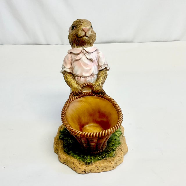 Figurative 1990s Vintage Boho Chic Whimsical Girl Bunny Figural With Jelly Bean Basket - Easter. For Sale - Image 3 of 10