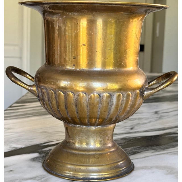 Hollywood Regency Vintage Neoclassical Brass Finish Urn Shape Champagne Chiller For Sale - Image 3 of 16