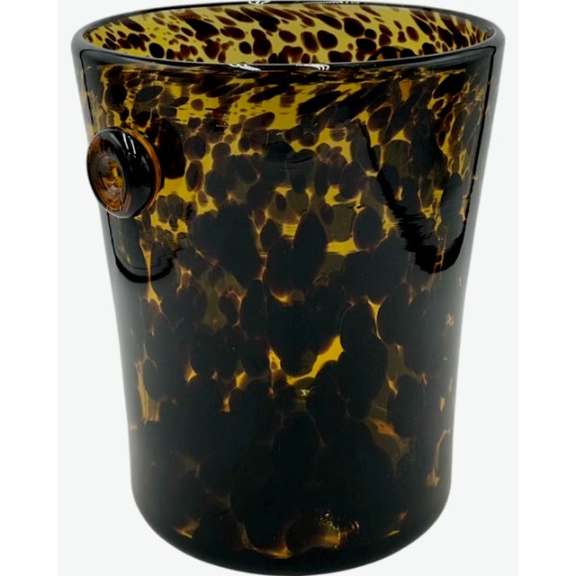 Vintage Tortoise Shell Brown Glass Ice Bucket Barware For Sale - Image 4 of 12
