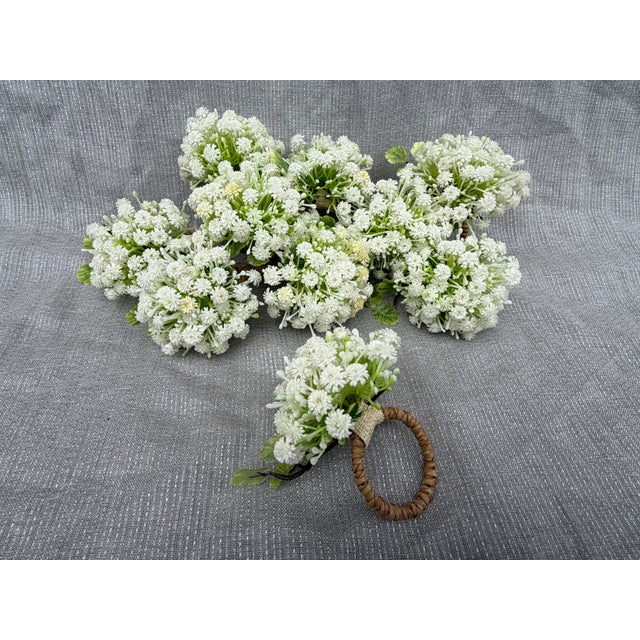 White Green Floral Napkin Ring - Set of 10 For Sale - Image 11 of 16