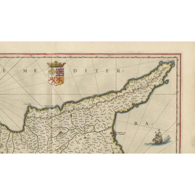 17th Century Cyprus Map with Mythological Cartouche from Blaeu, 1642 For Sale - Image 5 of 10