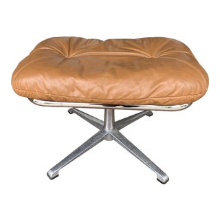 Vintage Leather and Chrome Ottoman For Sale