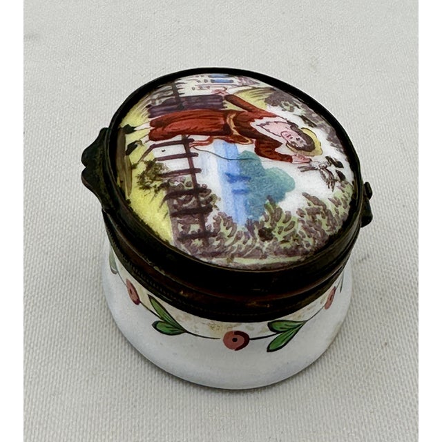 Paint 19th Century French Enamel Samson Patch Trinket Box Child With Bird For Sale - Image 7 of 11