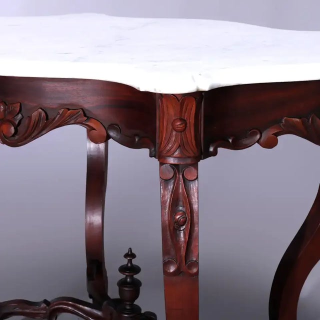 Antique Rococo Carved Walnut & Marble Turtle Top Parlor Table Circa 1880 For Sale - Image 10 of 13