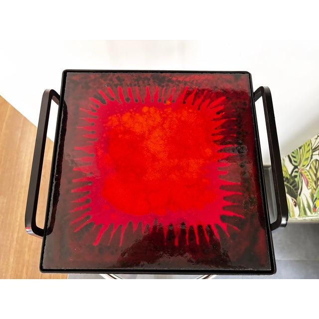 Wrought Iron and Ceramic Side Table by Frères Cloutier, France, 1950 For Sale - Image 6 of 8