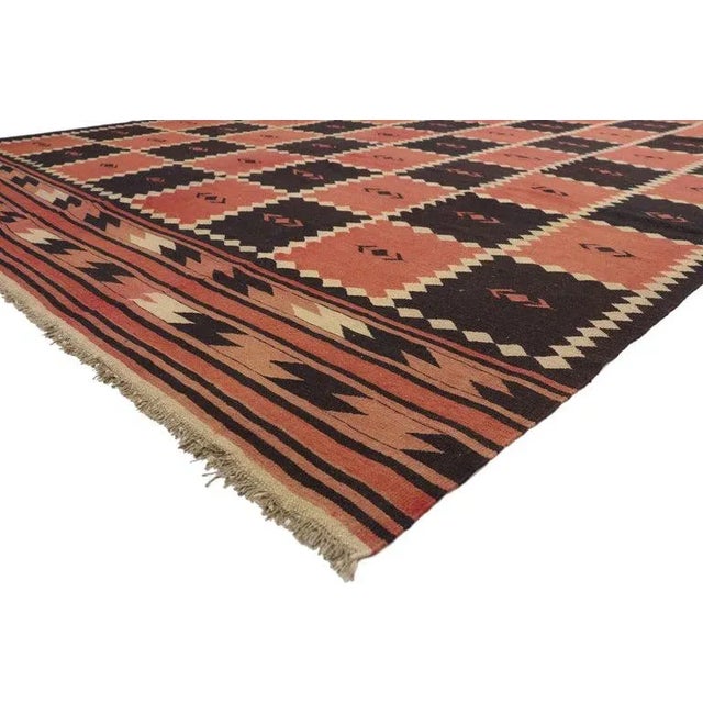 Vintage Afghani Kilim Rug with Checkerboard Design and Modern Tribal Style 09'08 x 13'00. Full of tiny details and a bold...