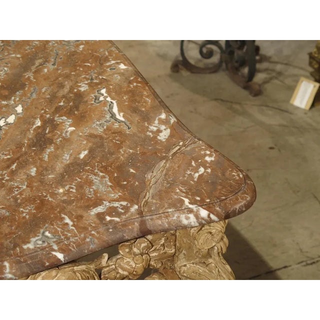 Wood Stripped and Parcel Paint French Rococo Style Center Table With Rouge Marble Top For Sale - Image 7 of 13