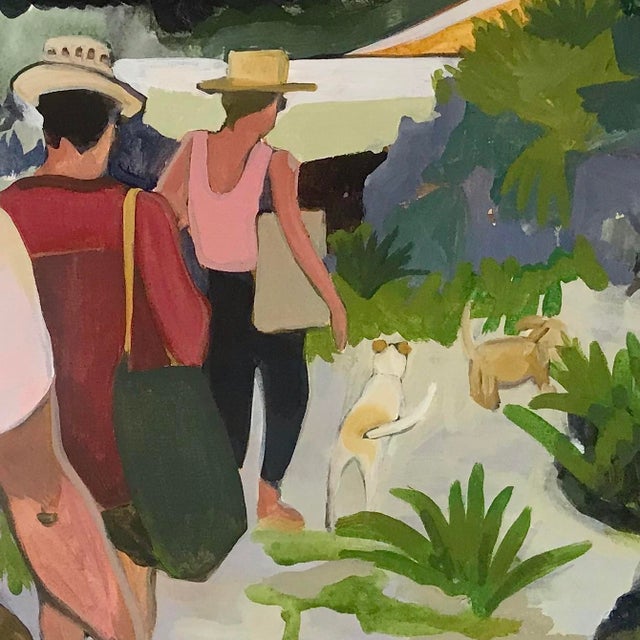 Contemporary Javiera Da Fonseca Ilić "Picnic" Acrylic on Canvas, Figures Walking a Coastal Path With Dogs, Contemporary Figurative Painting, 2021 For Sale - Image 3 of 6