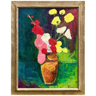 Still Life of Flowers Oil on Board by John Graham Two Sided Portrait and Nude For Sale