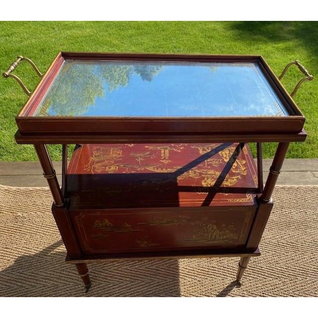 2000 - 2009 Chinoiserie Style Painted Bar Cart, Dry Bar With Removable Tray by Century For Sale - Image 5 of 18