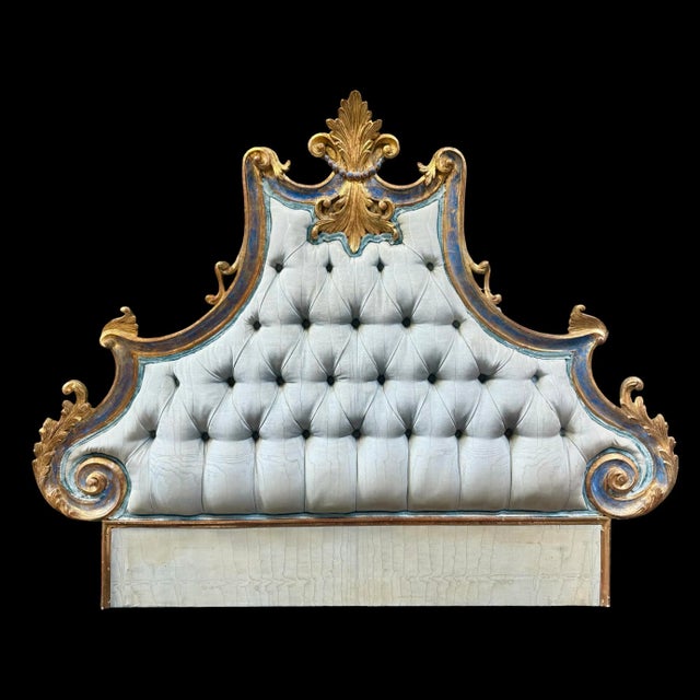 Antique Italian Gilded Twin Headboards With Tufted Upholstery, Pair For Sale - Image 4 of 9