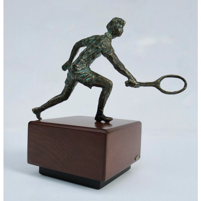 Mid-Century Modern C.1974 Original Signed Curtis Jere' Bronze "Tennis Player" Sculpture on a Walnut Plinth Base For Sale - Image 3 of 12