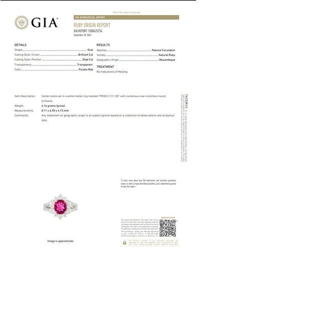 Red 2.13 Carat No-Heat Ruby Diamond Platinum Halo Ring, Gia Certified, Size 5.75 For Sale - Image 8 of 8