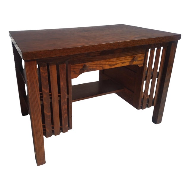 Early 20th Century Mission Oak/Tiger Oak Single Drawer Desk With Bookshelves For Sale
