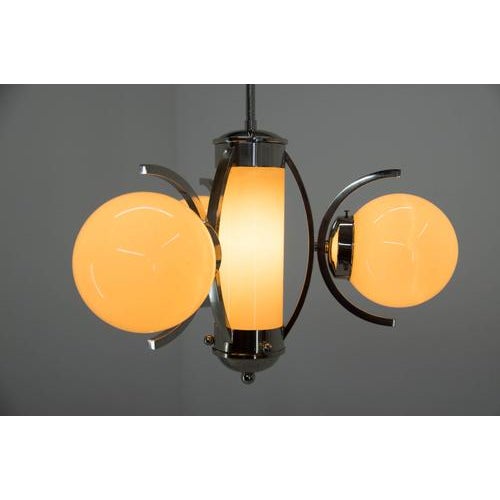 Art Deco Chandelier in Glass and Nickel, Europe, 1930s For Sale - Image 4 of 13