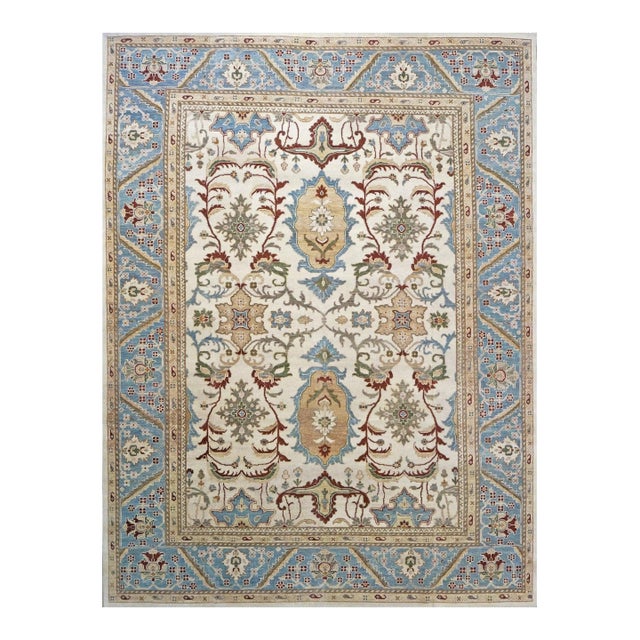 Afghan Sultanabad Wool 10 x 14 Blue, Ivory & Rust Handmade Area Rug #9902766 For Sale