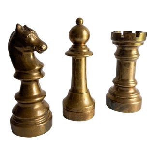 Vintage Brass Chess Piece Sculptures by Sarreid LTD – Set of 3 For Sale