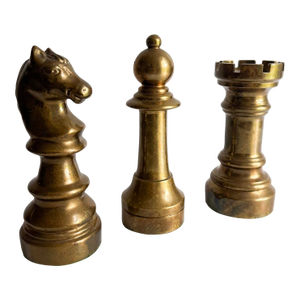Vintage Brass Chess Piece Sculptures by Sarreid LTD – Set of 3