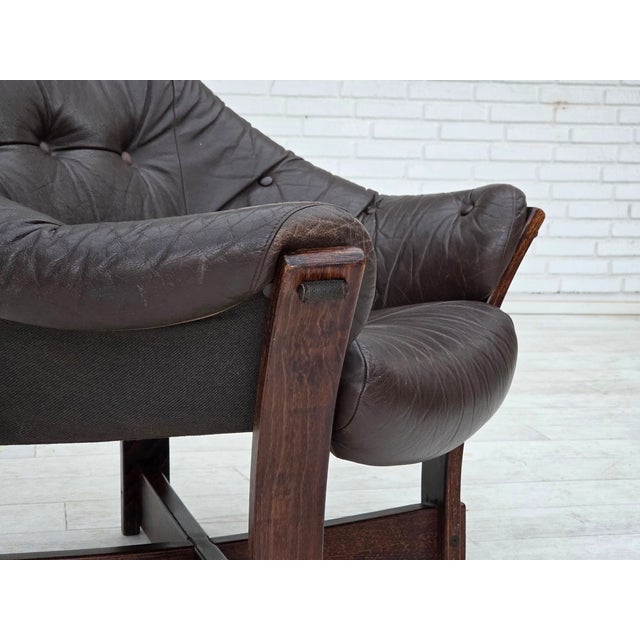 Scandinavian Lounge Chair in Furniture Leather and Oak, 1970s For Sale - Image 4 of 18