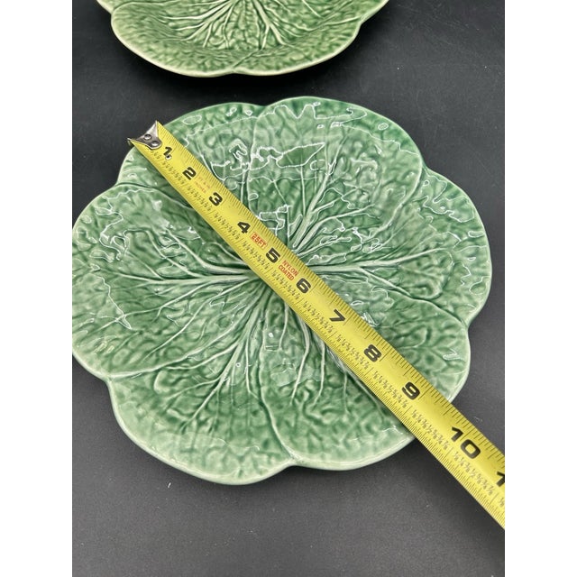 Bordallo Pinheiro Vintage Bordallo Pinheiro Majolica Green Cabbage Dinner Plate 12 Inch - Set of 2 For Sale - Image 4 of 4