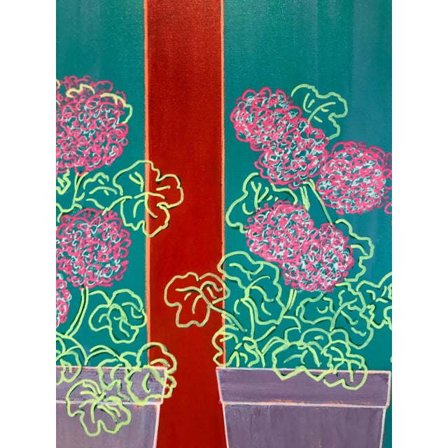 1990s Fauvist Style Oil Painting of Flower Planters in a Window by Molly Schiff For Sale - Image 4 of 10