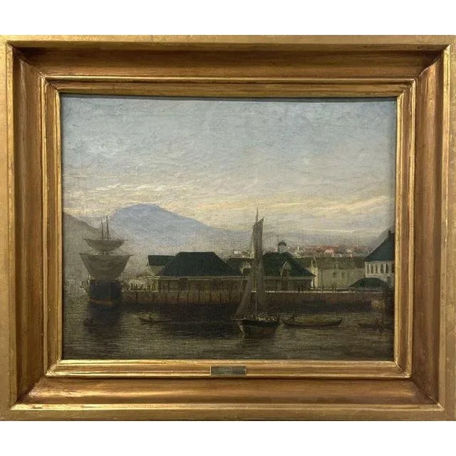 After Frederik Martin Sørvig, Maritime Scene in Bergen, 1878, Oil on Canvas For Sale - Image 4 of 4