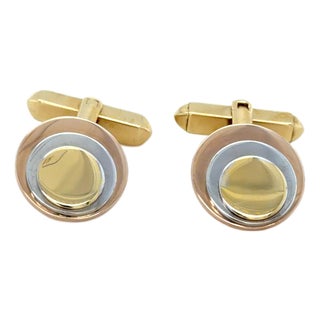 1970s Pair of Bvlgari, Tricolor Gold Cirlcle Cufflinks For Sale